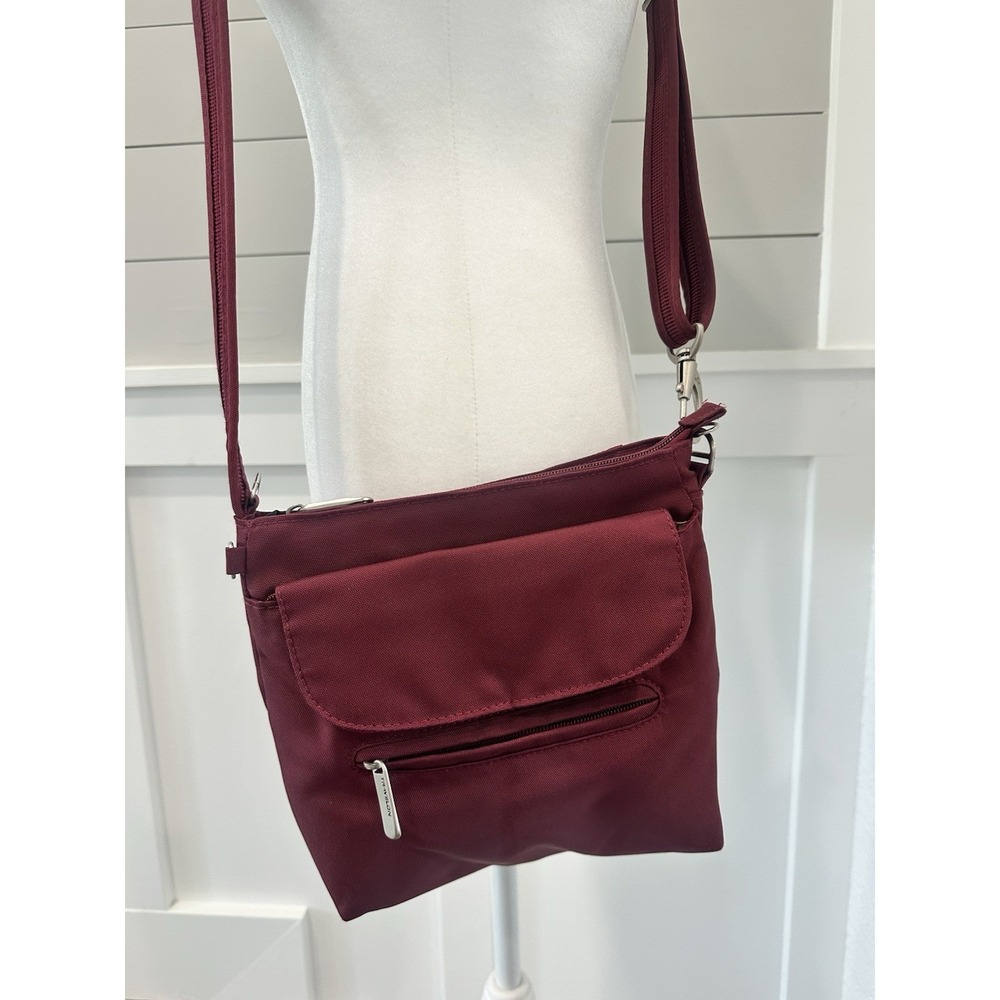 Travelon Anti-Theft Signature 3 Compartment Crossbody Handbag Maroon